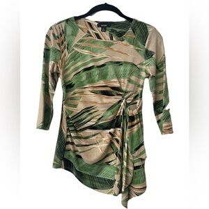 NWOT Alfani Palm Print Tie front Tunic Green/tan Size PP tropical, resort, fun